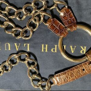 Ralph Lauren Made in Italy Alligator & Silver Tone Link O-Ring Tri-Strap Belt